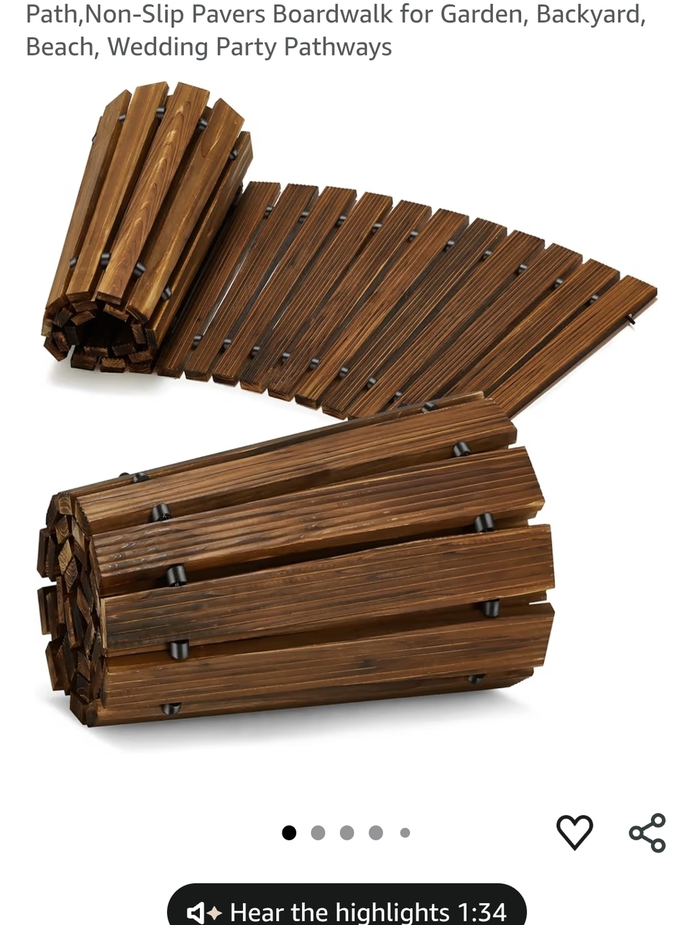 Wooden Roll-Up Garden Boardwalk Mat - Brown